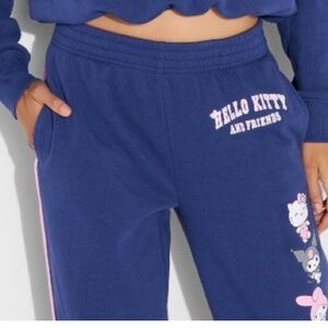 Women’s size medium 16 waist sweat pants Hello Kitty Blue Track Pants Pink Accen